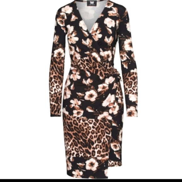 W by Worth Dresses & Skirts - W by Worth Jersey Faux Wrap Animal/Floral Dress